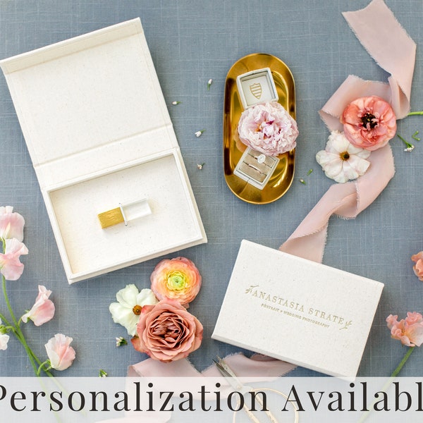 CREAM Linen Box | USB Box | Personalized Box | Flash Drive Packaging | Photographer Gifts for Clients