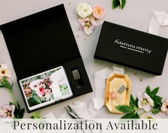 BLACK Linen Box | 4x6 Photo and USB Box | Off-White Ribbon | Proof Print Packaging | Photographer Gifts for Clients