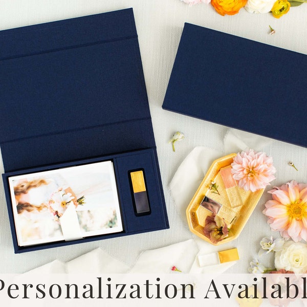 NAVY BLUE Linen Box | 4x6 Photo and USB Box | Off-White Ribbon | Proof Print Packaging | Photographer Gifts for Clients