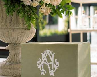 Wedding Wishing Well Box, Personalized Linen Card & Money Box, Reception Gift Collection Box with Slot, Sage Green Wedding Decor
