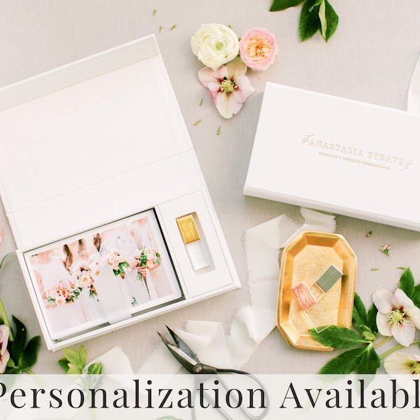 WHITE Linen Box | 4x6 Photo and USB Box | Off-White Ribbon | Proof Print Packaging | Photographer Gifts for Clients