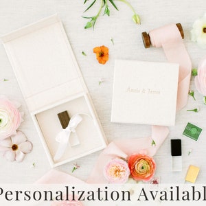 CREAM Linen Box | USB Box | Off-White Ribbons | Flash Drive Packaging | Photographer Gifts for Clients