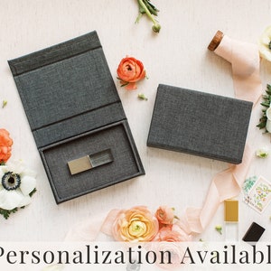 CHARCOAL Linen Box | USB Box | Sized for Crystal with Metal Cap | Flash Drive Packaging | Photographer Gifts for Clients