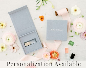 HEATHER GREY Linen Box | USB Box | Flash Drive Packaging | Photographer Gifts for Clients