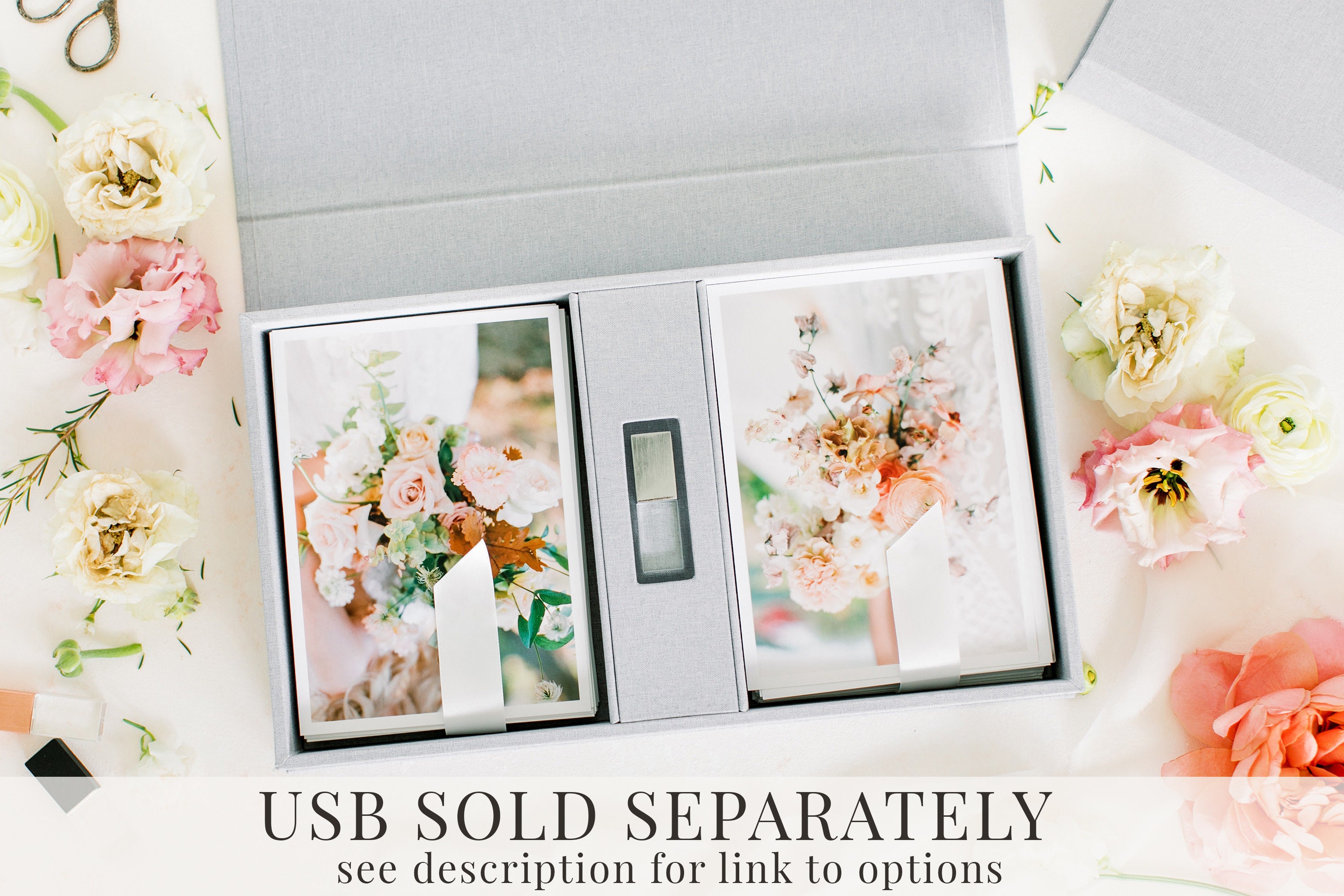 HEATHER GREY Linen Box 5x7 Double Photo and USB Box Etsy