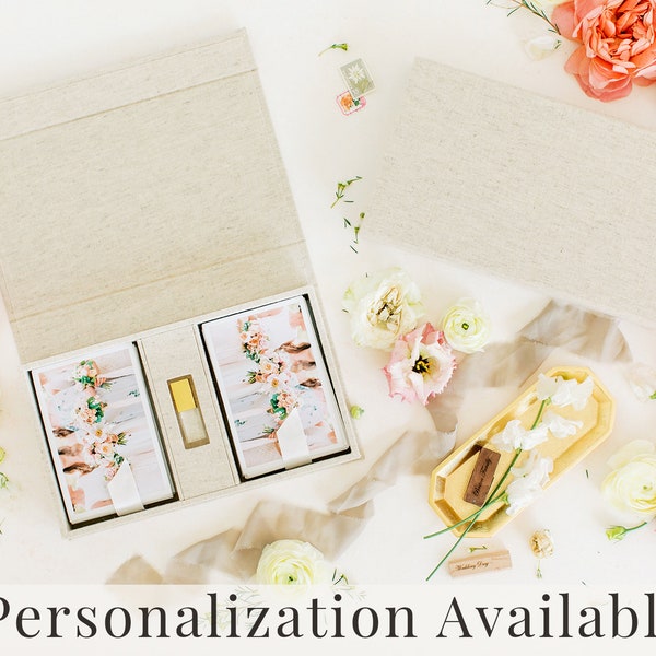 OATMEAL Linen Box | 4x6 Double Photo and USB Box | Off-White Ribbon | Proof Print Packaging | Photographer Gifts for Clients