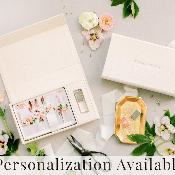 CREAM Linen Box | 4x6 Photo and USB Box | Off-White Ribbon | Proof Print Packaging | Photographer Gifts for Clients