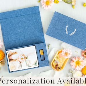 FRENCH BLUE Linen Box | 5x7 Photo and USB Box | Off-White Ribbon | Proof Print Packaging | Photographer Gifts for Clients