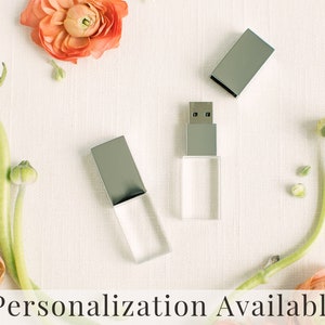 SILVER / Chrome and Crystal USB 3.0 High Speed | Wedding Flash Drive | 8GB | 16GB | 32GB | 64GB | 128GB | Engraved