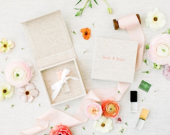 OATMEAL Linen Box | USB Box | Off-White Ribbons | Flash Drive Packaging | Photographer Gifts for Clients