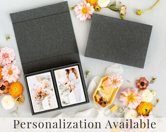 CHARCOAL Linen Box | 4x6 Double Photo Box | Off-White Ribbon | Proof Print Packaging | Photographer Gifts for Clients