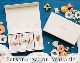 STRATUM Linen Box | 5x7 Photo and USB Box | Off-White Ribbon | Proof Print Packaging | Photographer Gifts for Clients