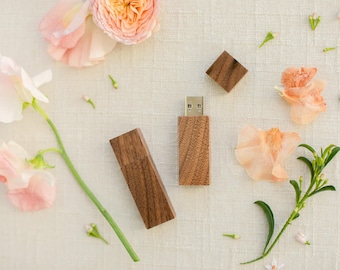 Memoria USB 3.0 de madera de nogal de alta velocidad / Corte cuadrado con tapa / Memoria USB para bodas / 8 GB / 16 GB / 32 GB / 64 GB / Grabada