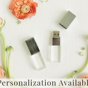 BRUSHED SILVER / Brushed Chrome and Crystal USB 3.0 High Speed Wedding Flash Drive 8GB 16GB 32GB 64GB 128GB Engraved image 1