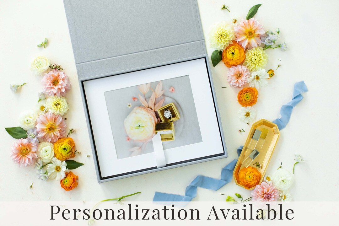 HEATHER GREY Linen Box 11x14 Photo Box Offwhite Ribbon Etsy