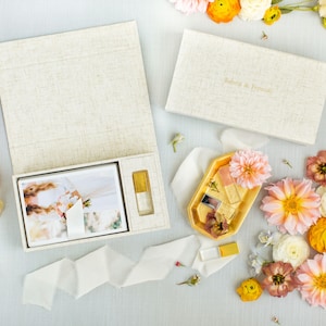 STRATUM Linen Box | 4x6 Photo and USB Box | Off-White Ribbon | Proof Print Packaging | Photographer Gifts for Clients