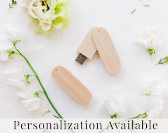 MAPLE Wood USB 3.0 High Speed | Round Cut with Swivel | Wedding Flash Drive | 8GB | 16GB | 32GB | 64GB | Engraved