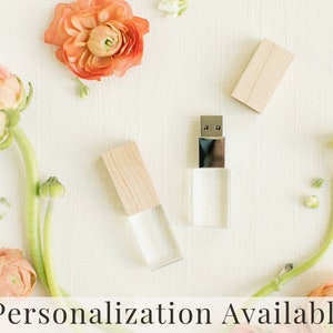 MAPLE Wood and Crystal USB 3.0 High Speed | Wedding Flash Drive | 8GB | 16GB | 32GB | 64GB | 128GB | Engraved