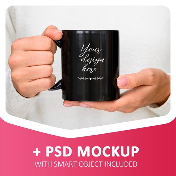 Black mug mockup, blank mug, coffee mug mock up, mug mockups, pod ceramic cup, black cup mock up 11 oz with smart object / Instant download