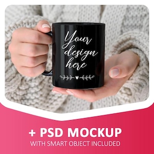 Black Mug Mockup, Blank mug, Woman Coffee cup mock up, Pod ceramic cup 11 oz , JPG, PSD Digital Download / Instant download
