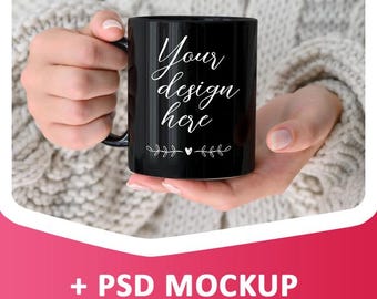 Black Mug Mockup, Blank mug, Woman Coffee cup mock up, Pod ceramic cup 11 oz , JPG, PSD Digital Download / Instant download