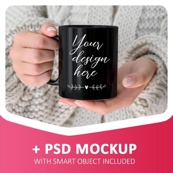 Black Mug Mockup, Blank mug, Woman Coffee cup mock up, Pod ceramic cup 11 oz , JPG, PSD Digital Download / Instant download