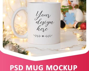 Christmas Mug mockup, blank mug, coffee mug mock up, mug mockups, cozy winter mug, white cup mock up 11 oz with blank smart object