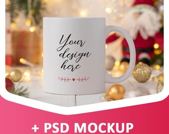 Christmas Mug mockup, blank mug, coffee mug mock up, mug mockups, cozy winter mug, white cup mock up 11 oz with PSD smart object