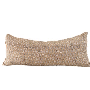 block print lumber pillow cover, tan color floral natural linen lumbar pillow cover