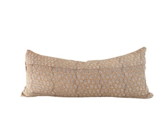 block print lumber pillow cover, tan color floral natural linen lumbar pillow cover