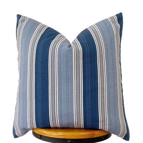Blue Striped Pillow Cover Blue and Beige Pillow Covers Etsy