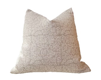 block print linen pillow covers. gray floral natural linen , 20x20”