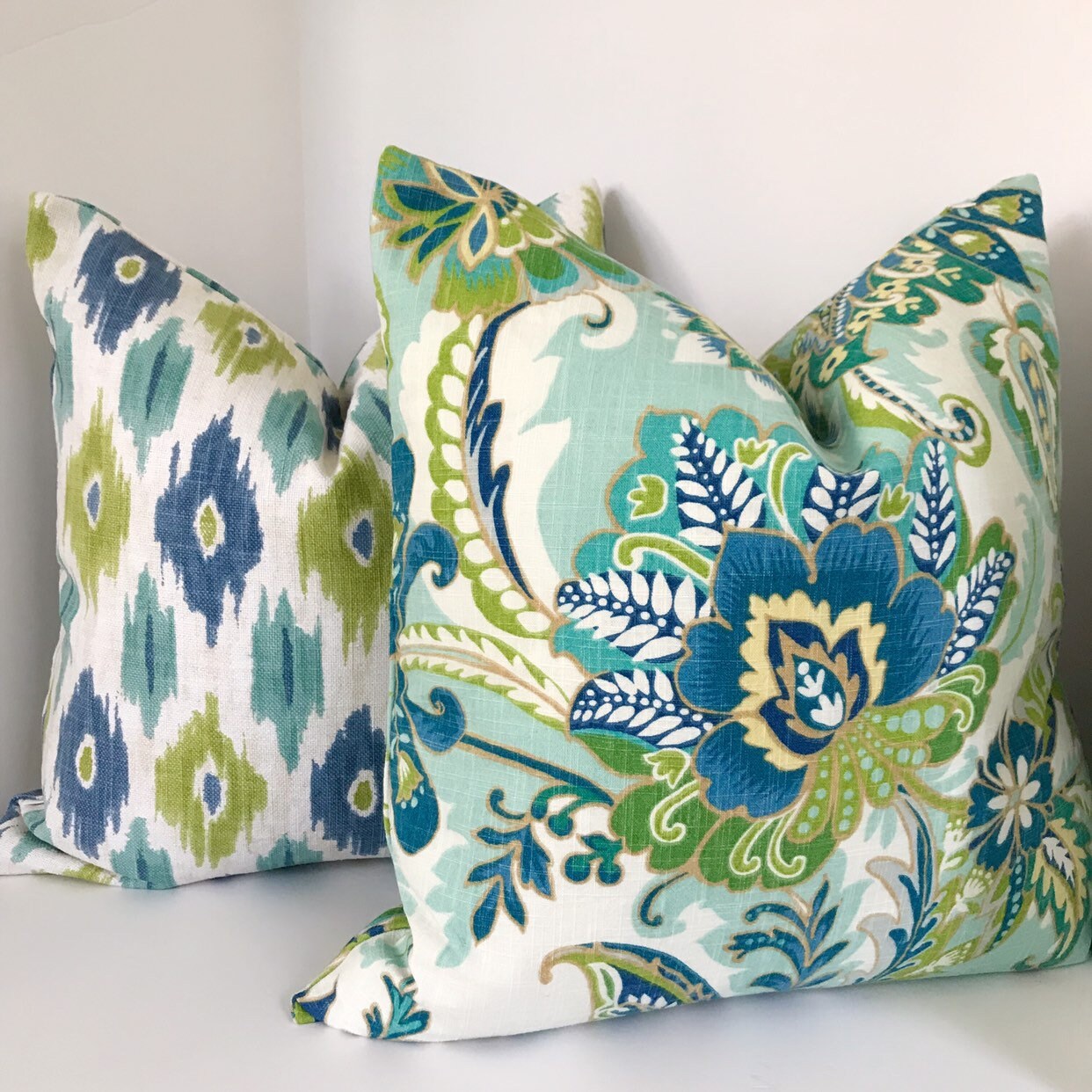 Green white blue pillow cover green blue white floral pillow Etsy