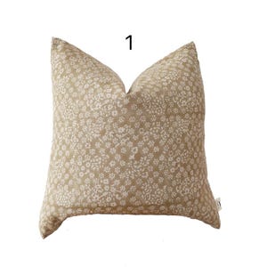 Hand block print linen pillow,Tan color floral pillow cover. 20x20”