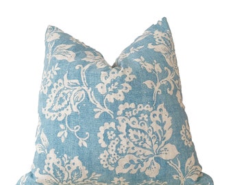 Sky blue and white floral pillow cover, double sides same pillow cover, 20x20”