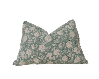 Turquoise color and natural floral lumbar pillow cover, both sides same.12x20”14x20”