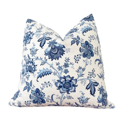 Blue Floral Pillow Cover Blue and White Floral Pillow Cover Etsy