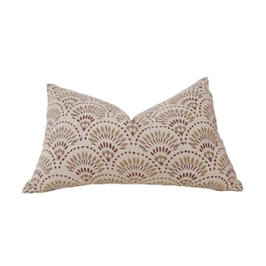 block print linen pillow, rusty / camel color lumbar pillow cover.12x20”14x20”
