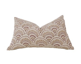 block print linen pillow, rusty / camel color lumbar pillow cover.12x20”14x20”