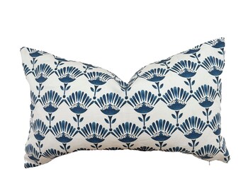 blue and white  color  floral  lumbar pillow cover12x20”,14x20”