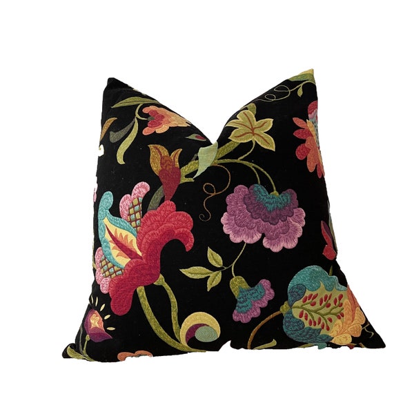 Black Floral Pillow Etsy