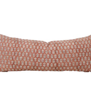 block print pillow, pink  color pillow case, natural linen lumber pillow case,14x34“