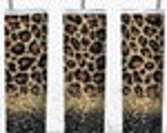 Leopard and Black Glitter Sublimation Tumbler Print / Ready to Press / 20 ounce / 30 ounce/ Skinny