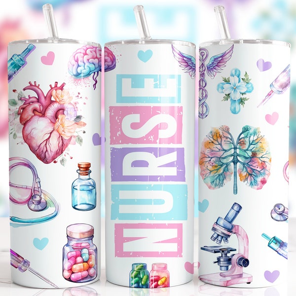 Pastel Nurse Sublimation Tumbler design Download, PNG, 20 ounce, 30 ounce, skinny