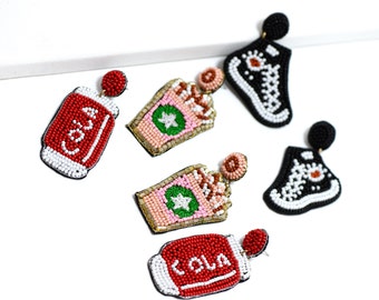 Seed bead earring, coke, cola earring, Frappuccino earring, Sneakers Earring, Hand made, Made in India