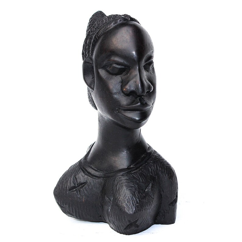 Hand Carved Head Bust Portrait Sculpture African Ebony Dark Etsy