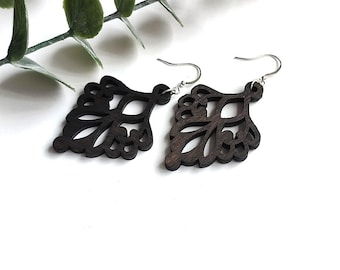 ORNAMENT FAN brown Wooden earrings | HANDMADE | earrings | Wood Shaped Earrings Handmade  |  Wooden Earrings