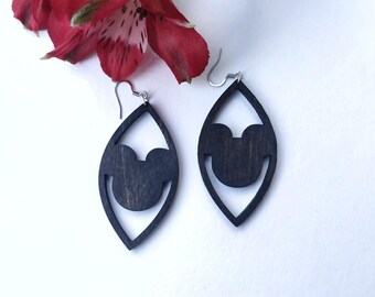 MICKEY and MOUSE brown Wooden earrings | handmade | Wood Shaped  |  Laser Cut Dangle