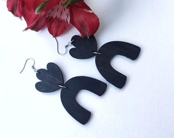 TWO PARTS brown Wooden earrings | handmade | Wood Shaped  |  Laser Cut Dangle