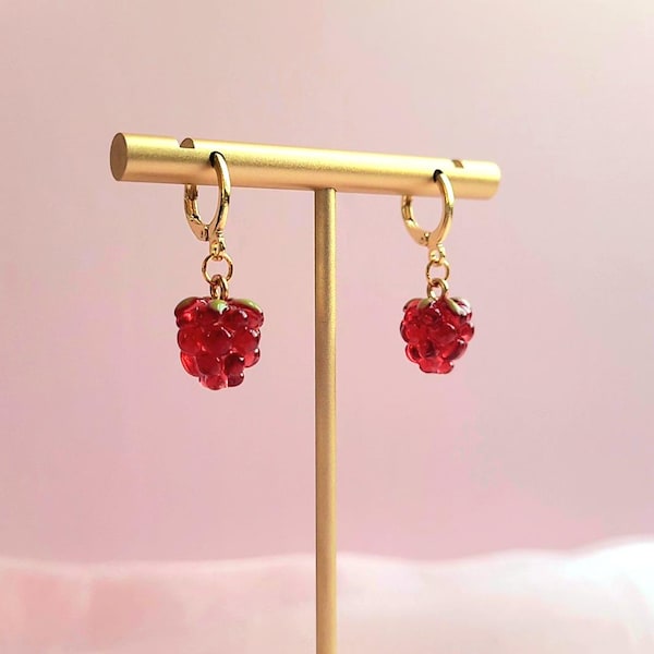Fruit Earrings, Raspberry Earrings, Huggie Earrings, Huggie Hoop Earrings, Dangle Earrings, Fruit Earrings Dangle, Fruit Earrings Minimal